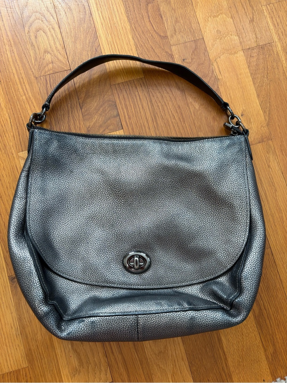 Coach Metallic Silver Shoulder Hobo Bag